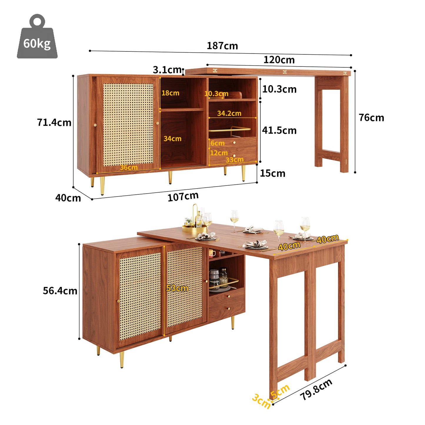 Brown 360° Rotating Expandable Bar Table-A Versatile Home Essential