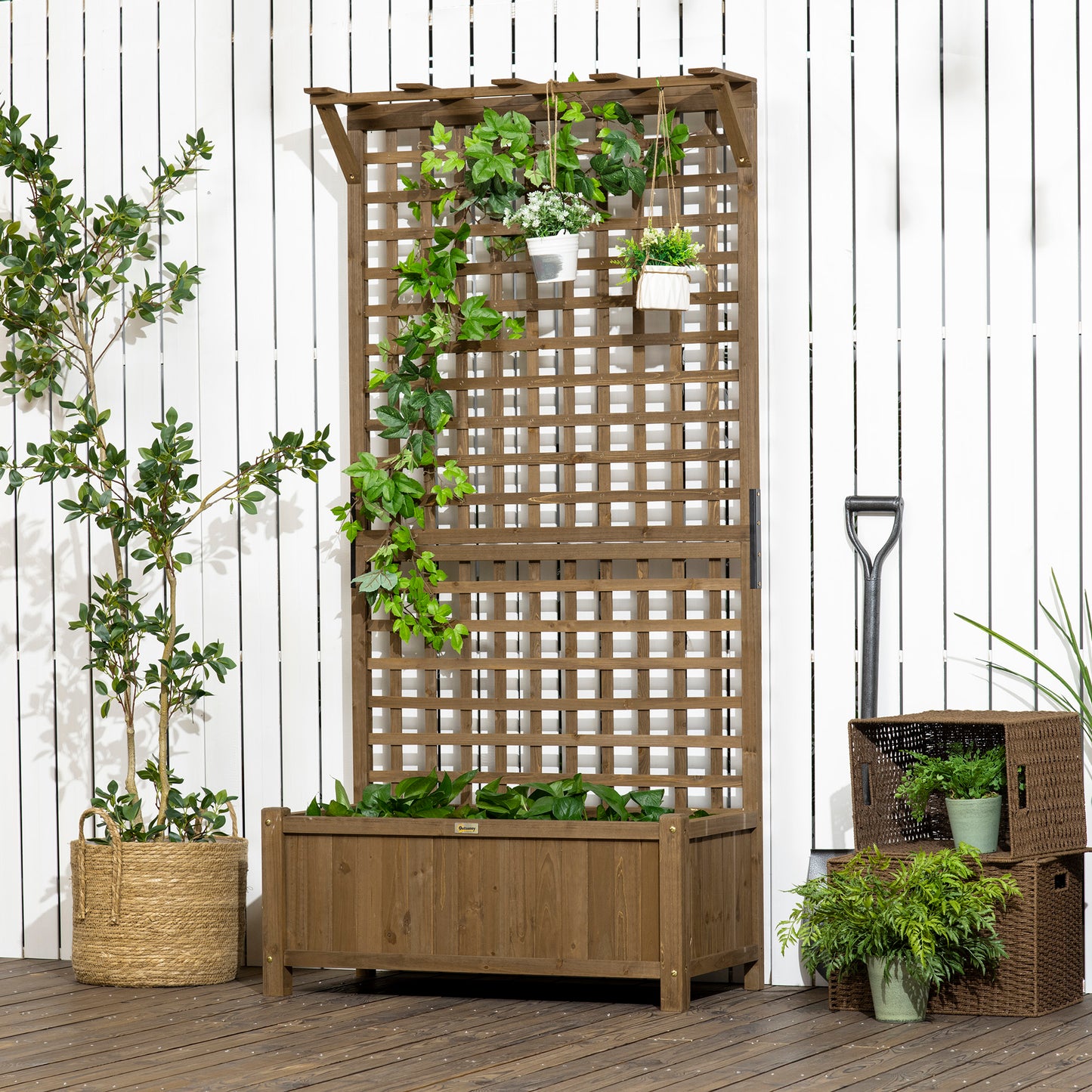 Raised Flower Bed Planter with Trellis, 90 x 45 x 183 cm for Garden Balcony Terrace, Flower Pots for Climbing Plants Basket Plants