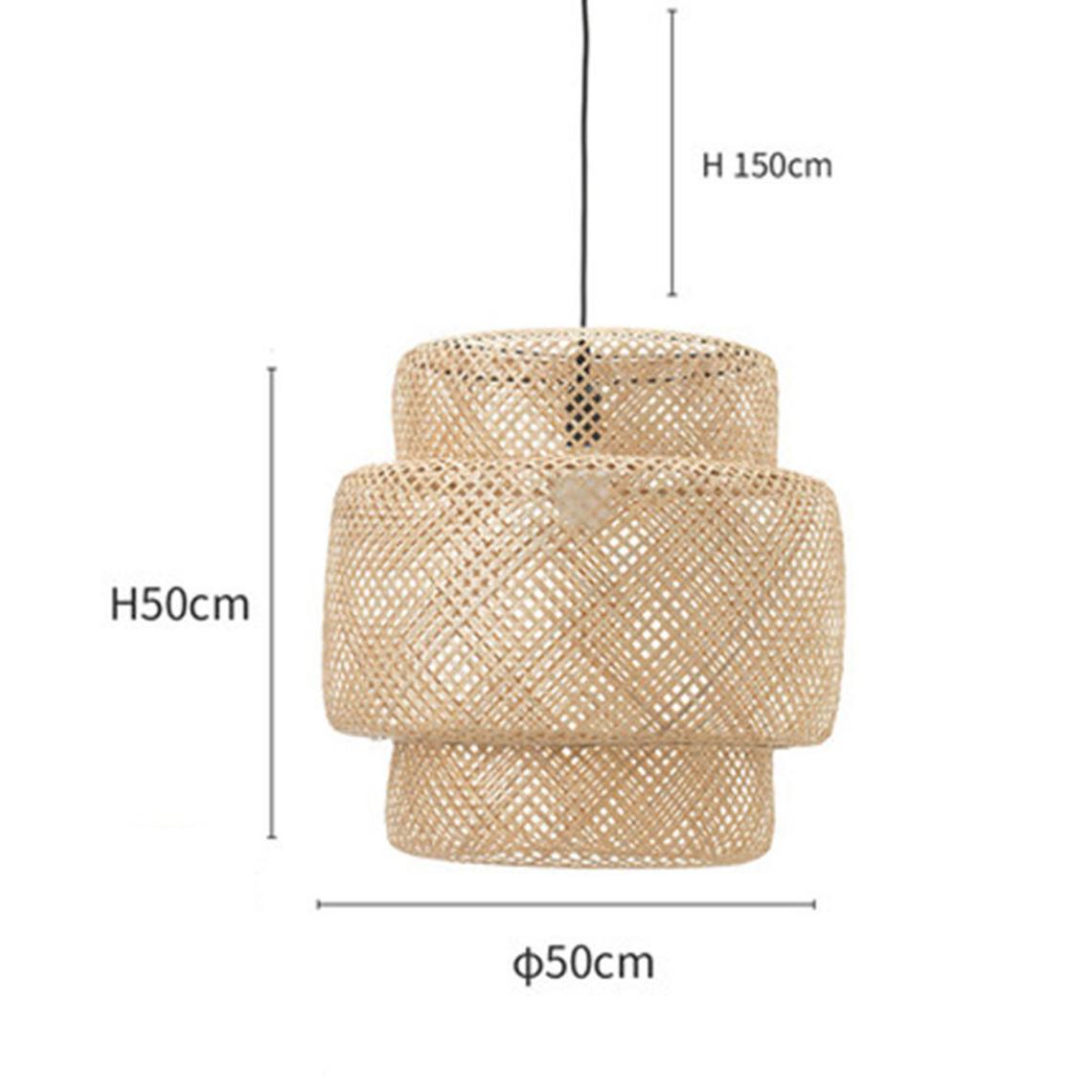 (M)Bamboo Pendant Lighting Drum Handmade Lampshade Fixture for Living Room