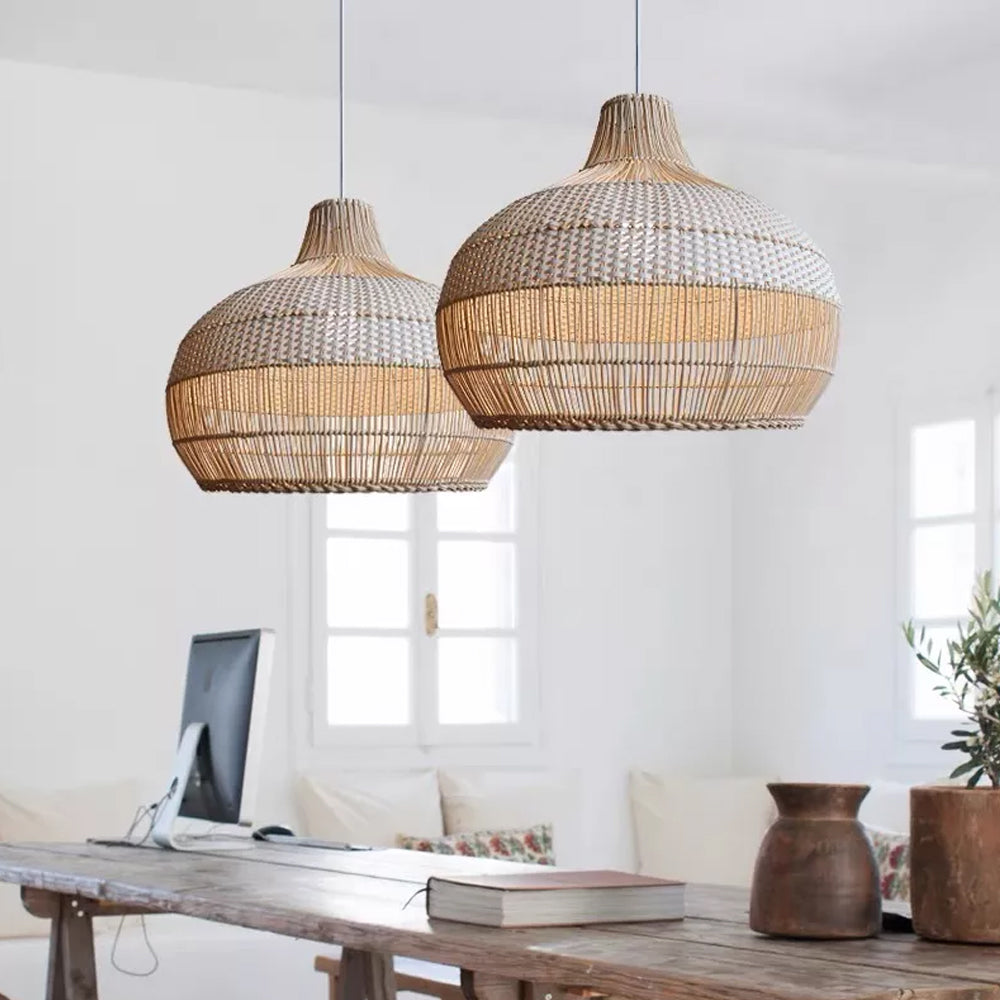 Handwoven Rattan Pendant Lighting Kitchen Island Tropical Vine Light Fixture