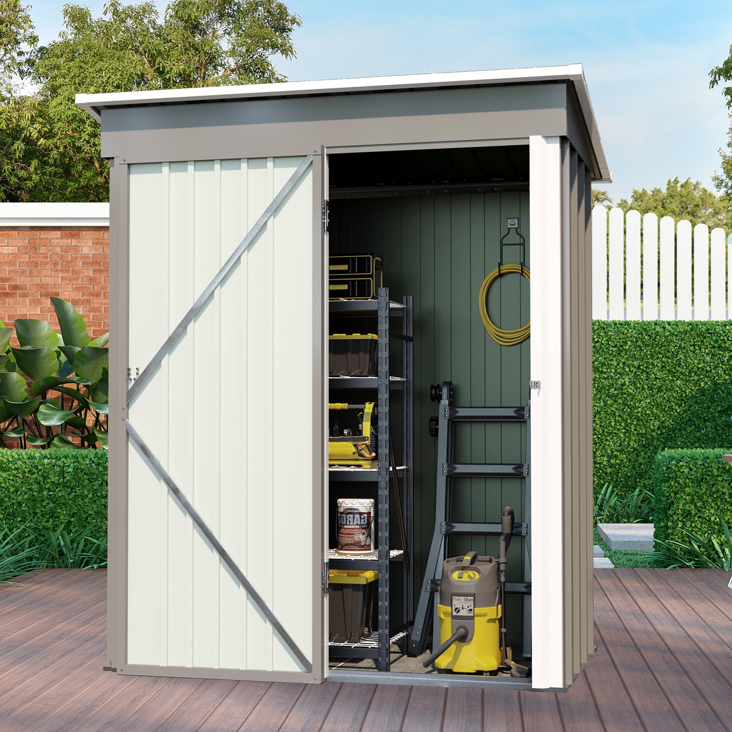 Gray Large Metal Tool Shed with Sloping Roof, Lockable Door, 155x86x180cm for Garden, Terrace & Lawn