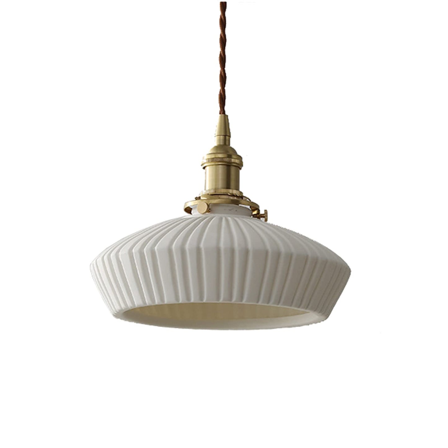 (Y)White Ceramic Pendant Lamp,White Ceramic Pendant Lamp with Brass Socket,Dining Room Pendant Lamp,Bedroom Bedside Bar Pendant Lamp,Living Room Pendant Lamp