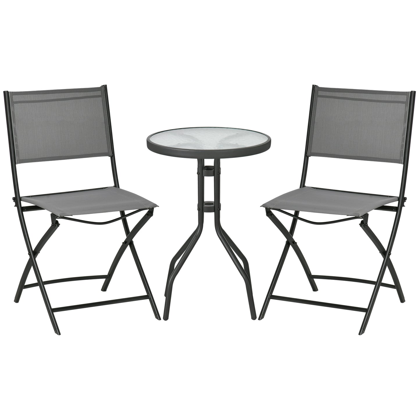 Garden furniture set for 2 people, with 1 table and 2 folding chairs, garden furniture made of grey steel