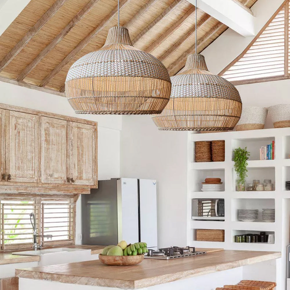 Handwoven Rattan Pendant Lighting Kitchen Island Tropical Vine Light Fixture