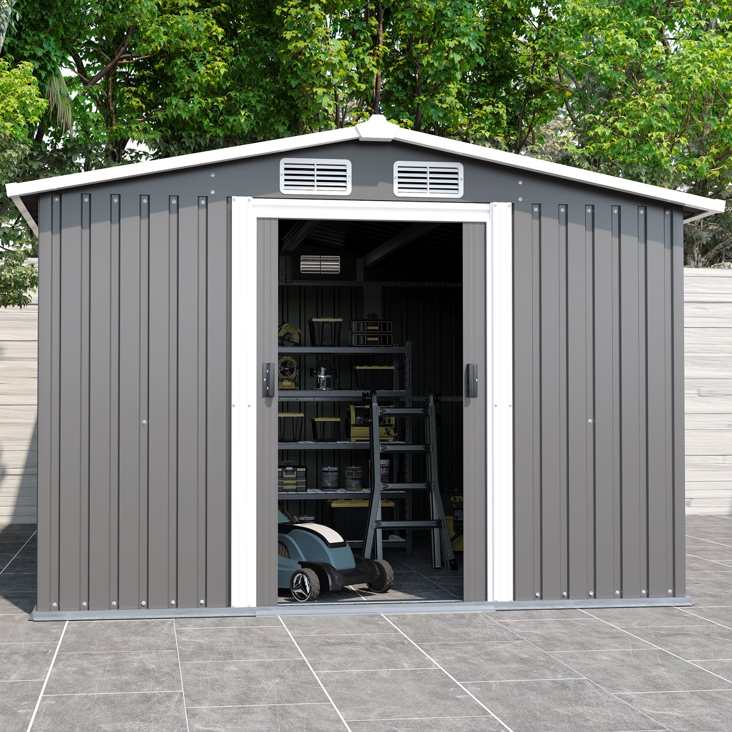 10FT x 8FT Metal Outdoor Storage Shed with Lockable Door, Waterproof & Anti-Corrosion Tool Shed for Backyard, Patio, Lawn & Garden