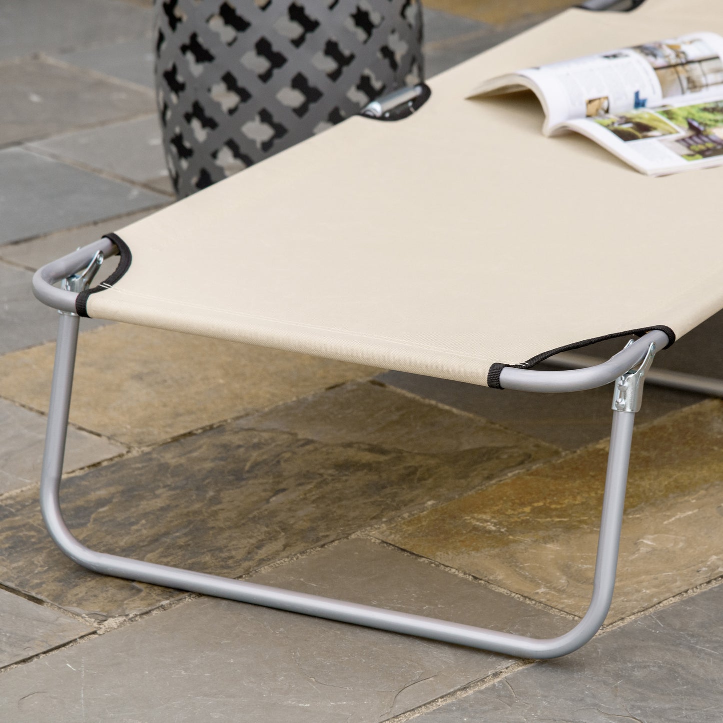 Sun lounger, folding garden lounger with sun protection, wellness lounger, beach lounger, 187 x 58 x 36 cm