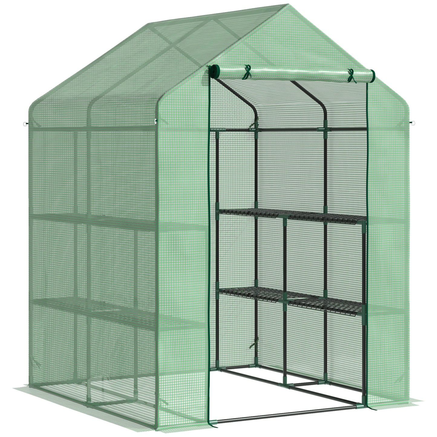 Walk-in greenhouse with 8 shelves for tomatoes, steel & PE plastic, green, with door for optimal plant care