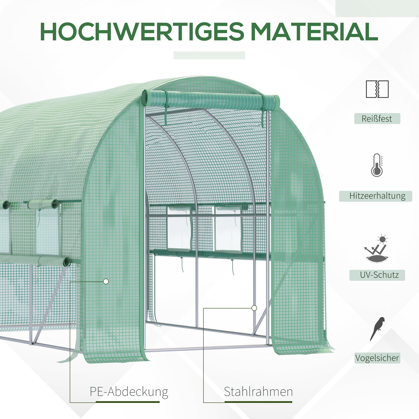 Plastic greenhouse 2.95x2x2m tunnel walkable with 6 windows UV protection for plant cultivation in the garden
