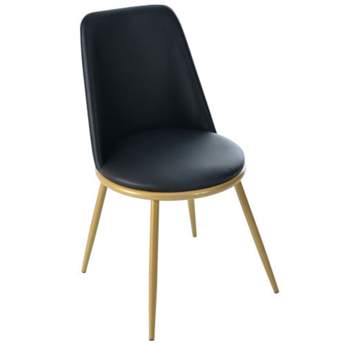 Black PU Leather Dining Chairs,Round Back, Metal Frame, Golden Legs,Set of 2