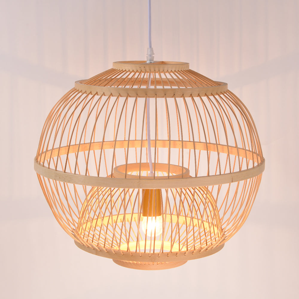 (M)Bamboo Pendant Ligting Globe Shade Ceiling Hanging Light E27 Sigle for Restaurant Home 1 Light