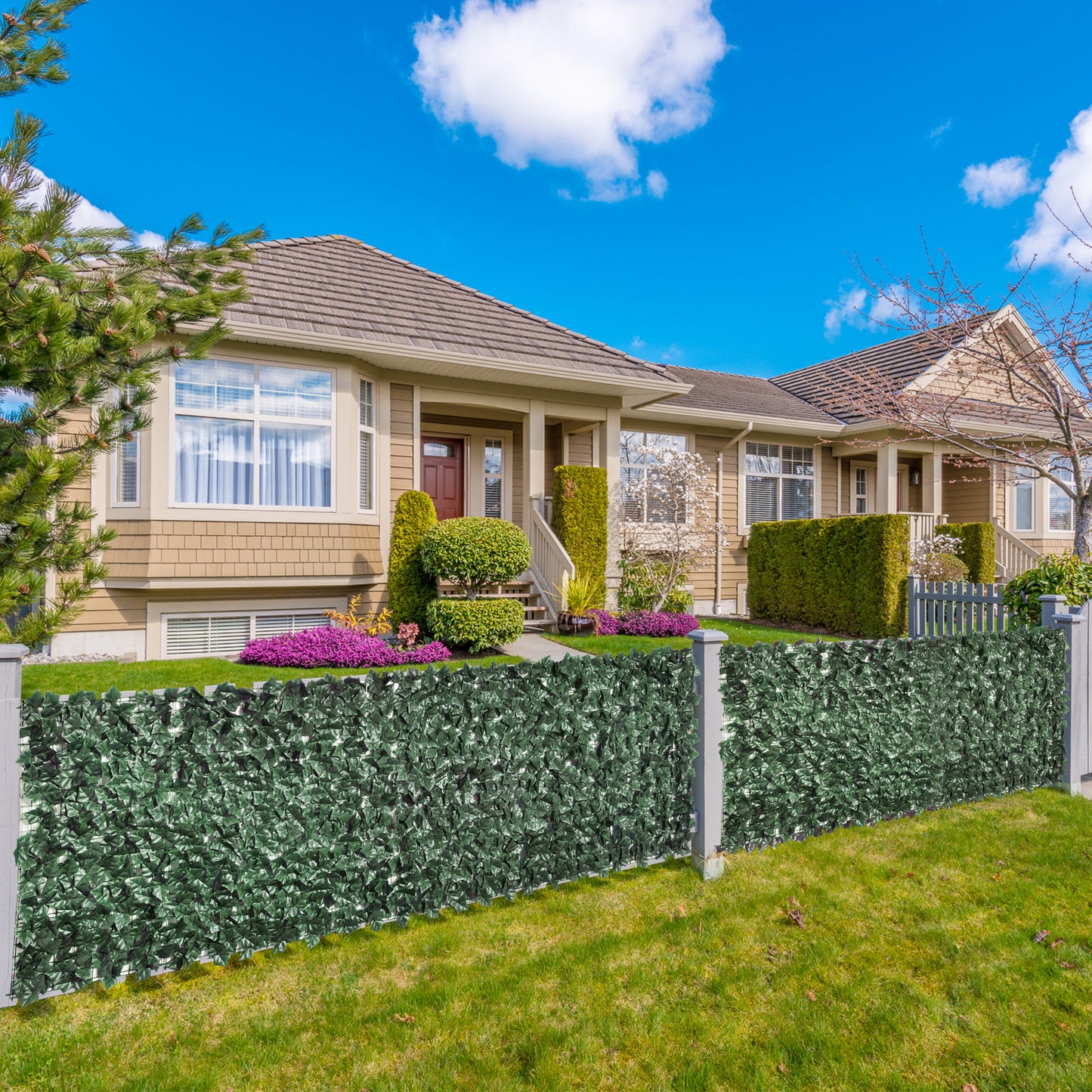 Artificial Hedge for Garden Terrace Wall Decoration Dark Green 300x100cm