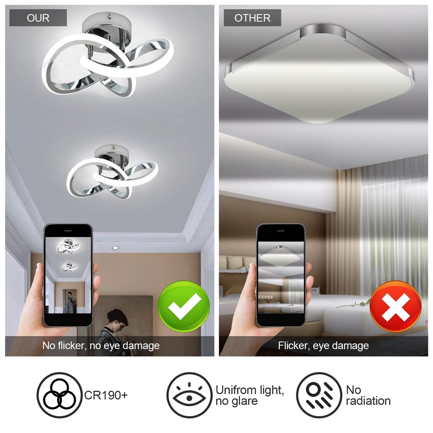 (Y)Hallway Light Acrylic Modern LED Ceiling Light Fixture Cool White 6000K Near Ceiling Light For Bedroom Bathroom Kitchen Balcony Corridor Stairway Aisle Light Curved Creative Design Ceiling Lights