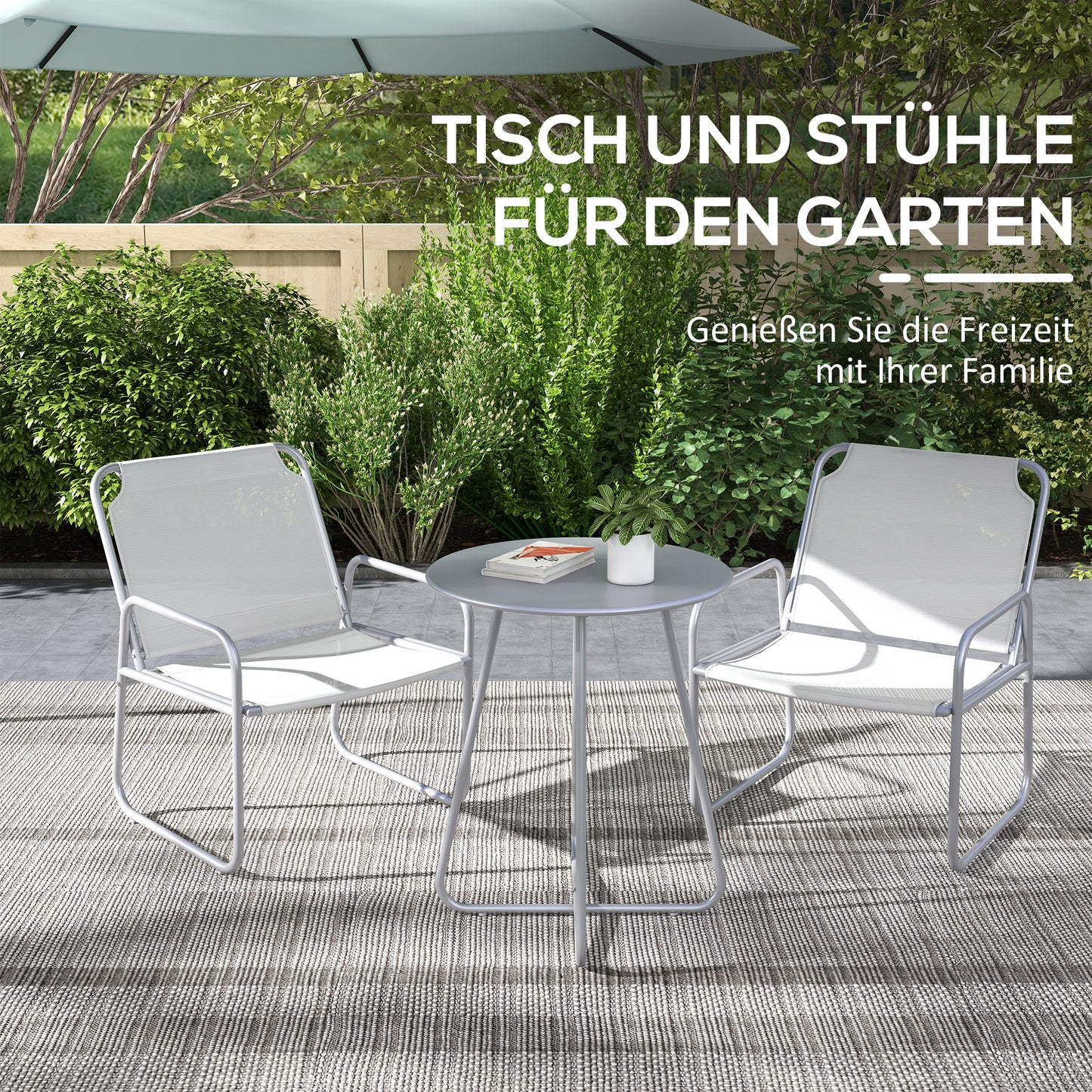3-piece balcony furniture set, including 1 table and 2 chairs, for garden terrace, light grey