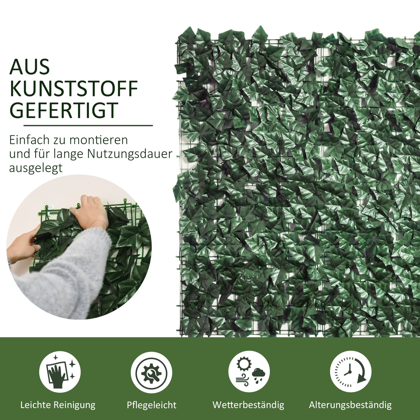 Artificial Hedge for Garden Terrace Wall Decoration Dark Green 300x100cm