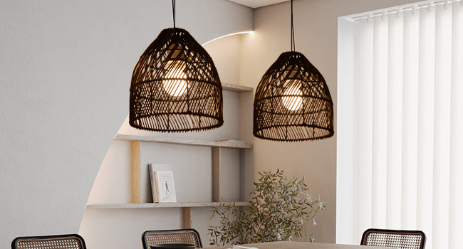 (Q)Handcrafted Rattan Decorative Pendant Light, Modern Industrial Style Black Rattan Pendant Light, Suitable for Restaurant Kitchen Islands