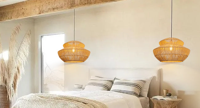 (Q)Handmade Rattan Pendant Light,,Rustic Style Rattan Pendant Light,Rattan Dome Decoration,Suitable for Living Room,Dining Room,Coffee Shop