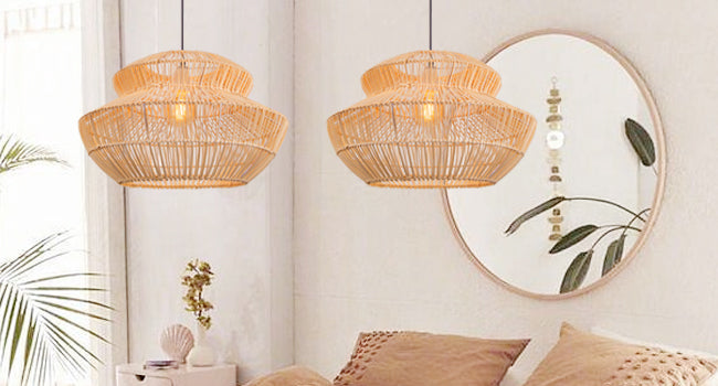 (Q)Handmade Rattan Pendant Light,,Rustic Style Rattan Pendant Light,Rattan Dome Decoration,Suitable for Living Room,Dining Room,Coffee Shop