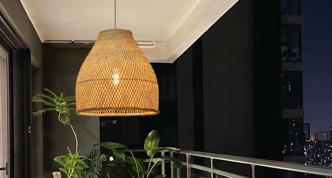 (Q)Handmade Woven Bamboo Pendant Light,Bohemian Style Cage Lampshade Pendant Light, Suitable for Restaurants,Bedrooms, Farmhouses