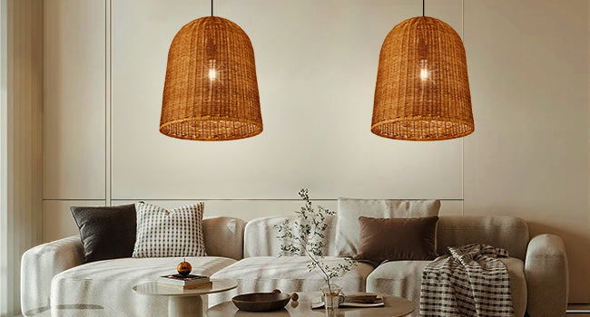 (Q)Hand Woven Brown Rattan Pendant Light, Vintage Style Rattan Basket Rattan Woven Pendant Light, Suitable For Dining And Living Rooms