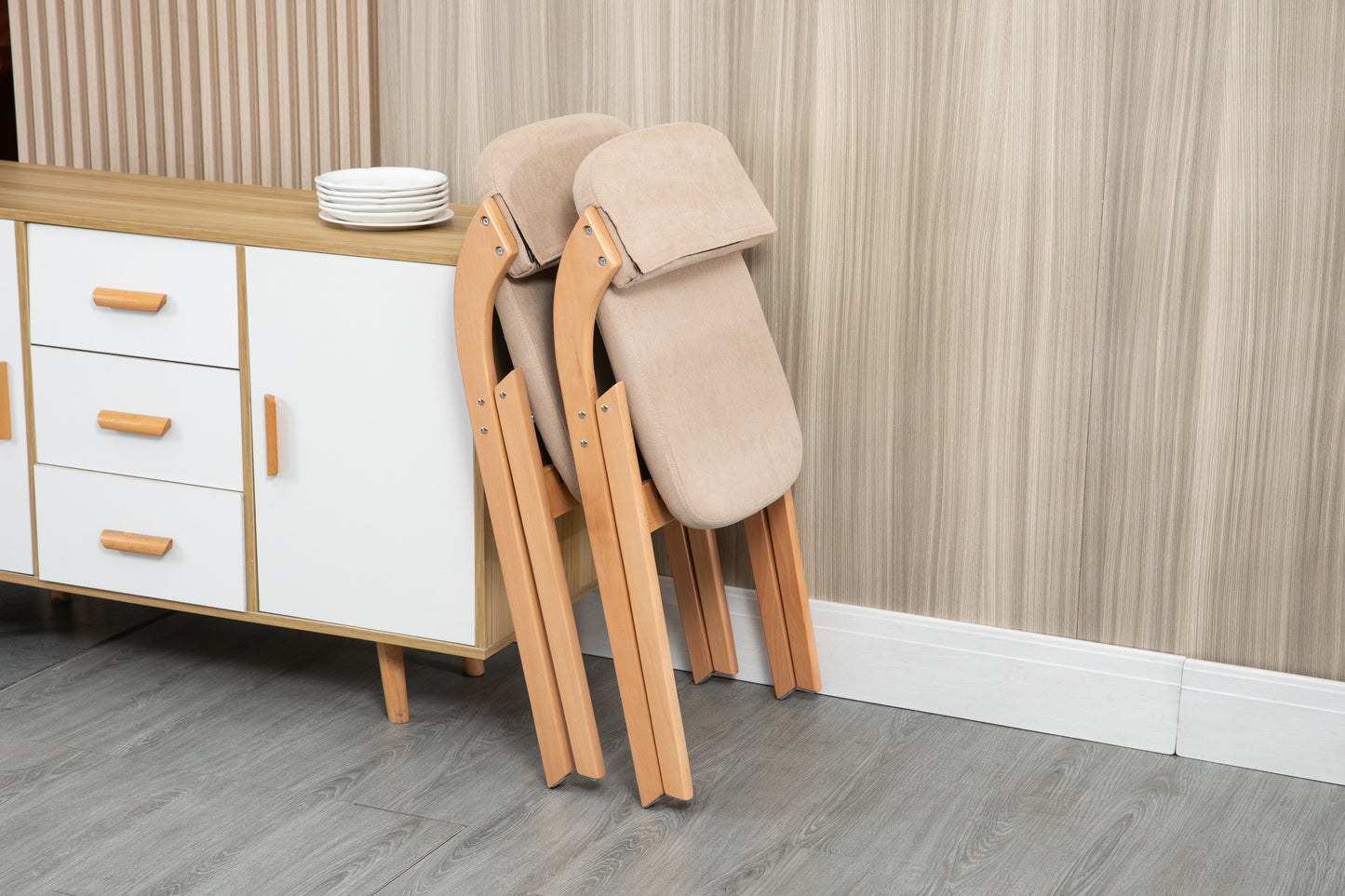 Wooden Stackable Folding Chairs with Padded Seats & Removable Covers - 2 Pack for Kitchen, Office, Wedding, Party, Picnic