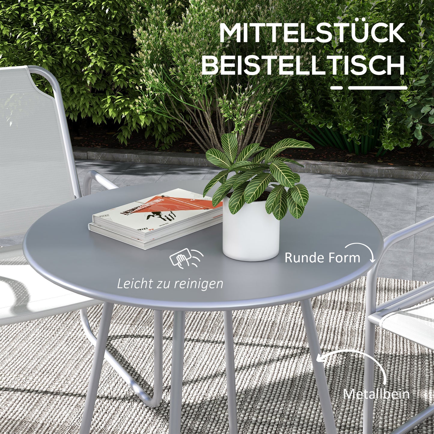 3-piece balcony furniture set, including 1 table and 2 chairs, for garden terrace, light grey