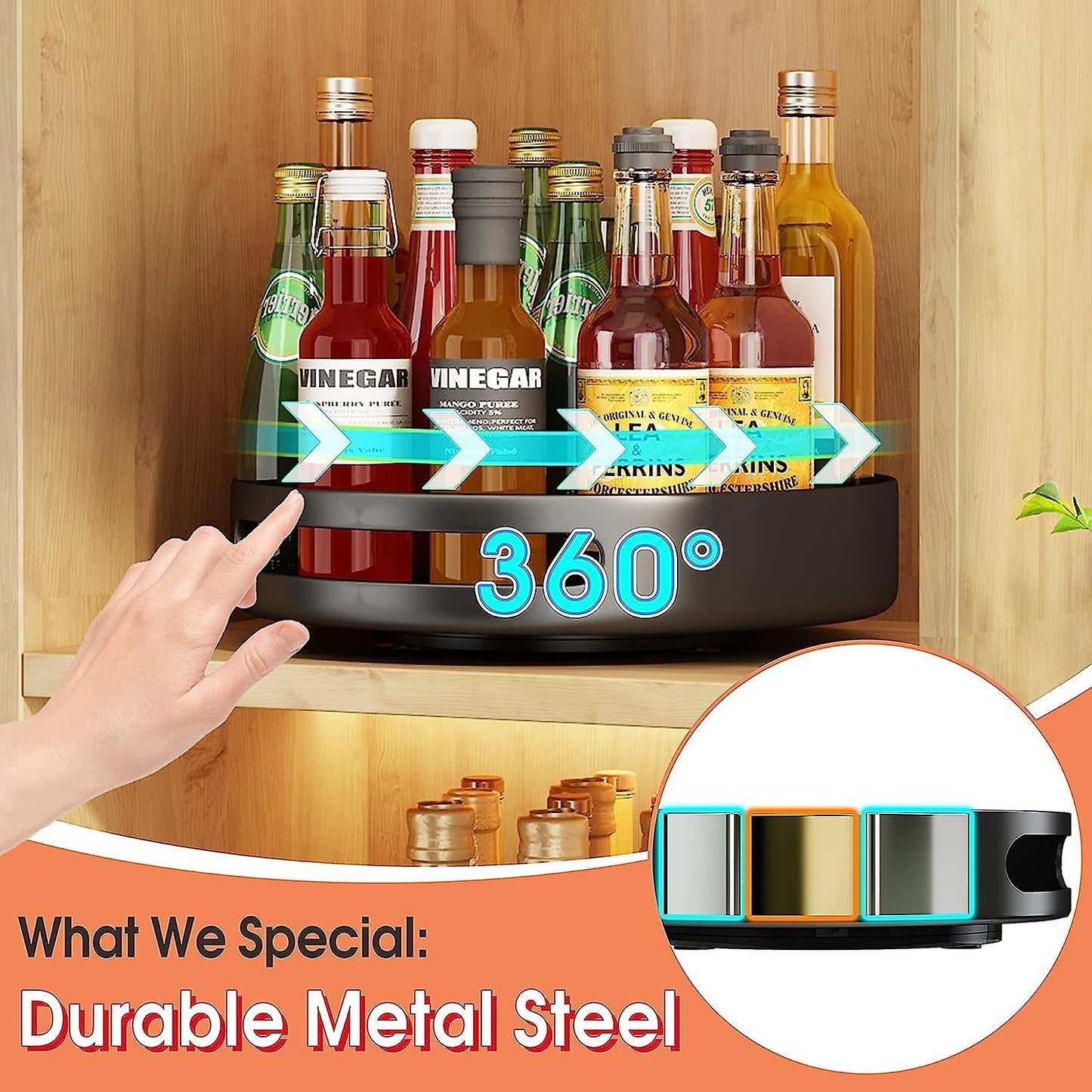 (Y)Rotating Metal Spice Rack, Used For Cabinets, Counters, Closets, Kitchen Or Pant