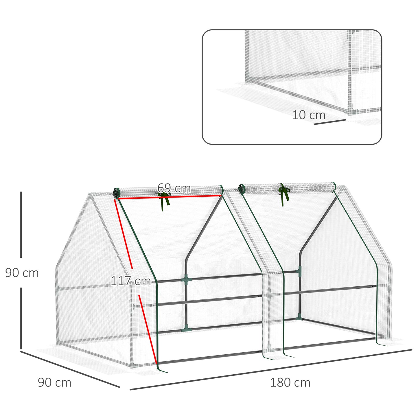 Mini greenhouse film greenhouse 180x90x90cm with 2 roll-up windows made of PE film for garden balcony