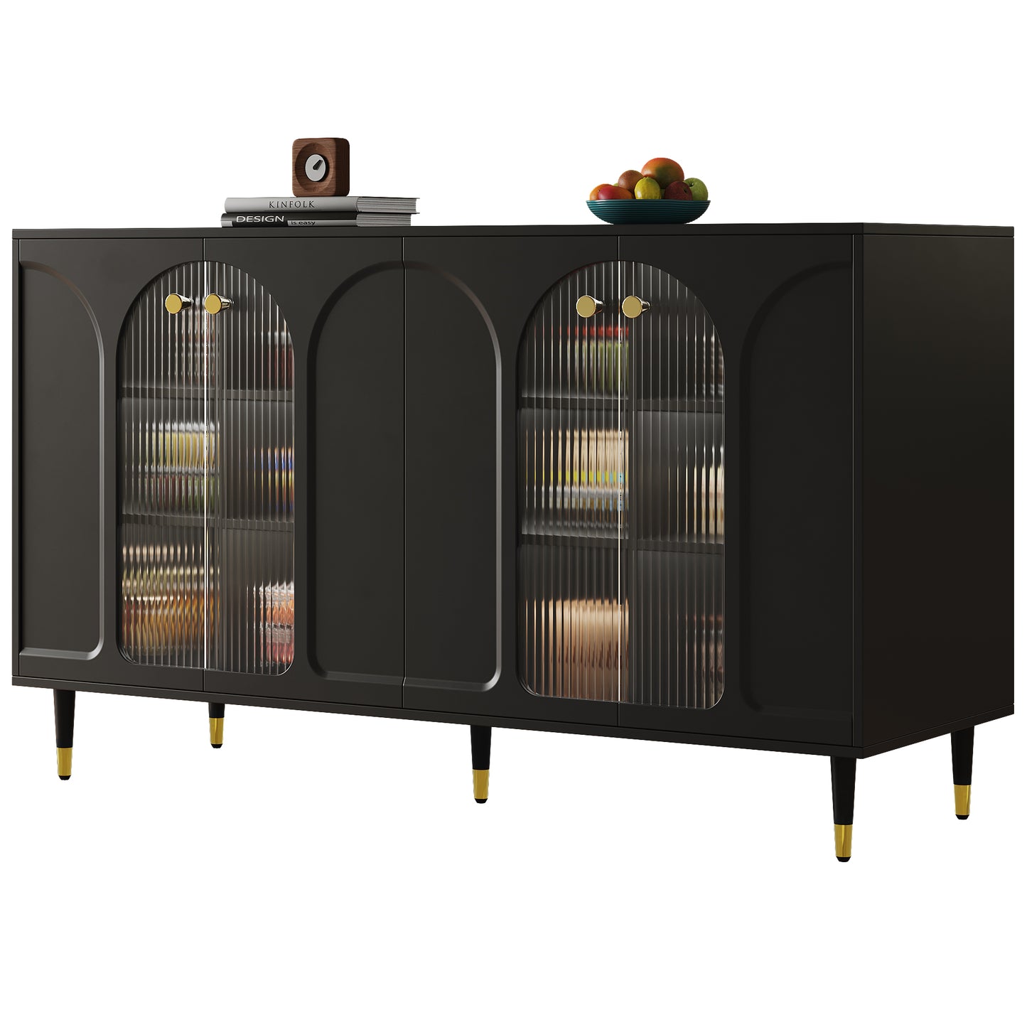 Modern and Simple Black Sideboard with Changhong Glass Door (140 x 40 x 85 cm)