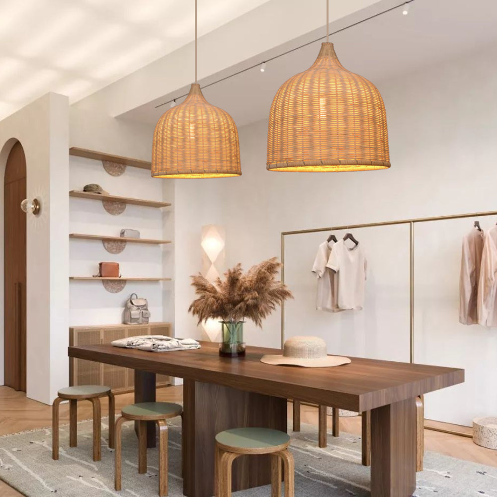 (M) Rattan Chandelier Pendant Lighting E27 Large Hanging Lampshade Fixture for Home Decoration