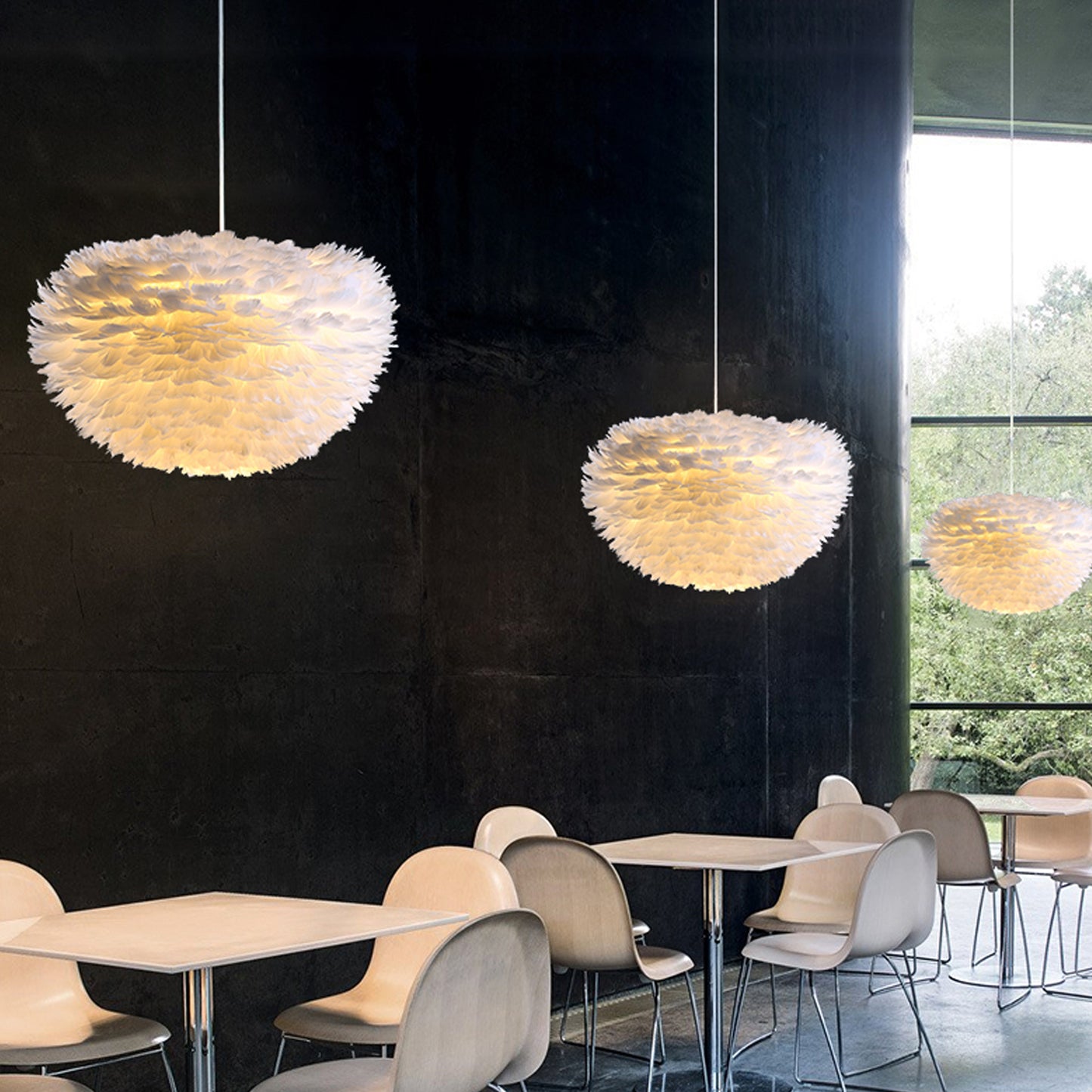 (M)Pendant Light Globe White Feather Chandelier E27 for Children's Bedroom Living Room
