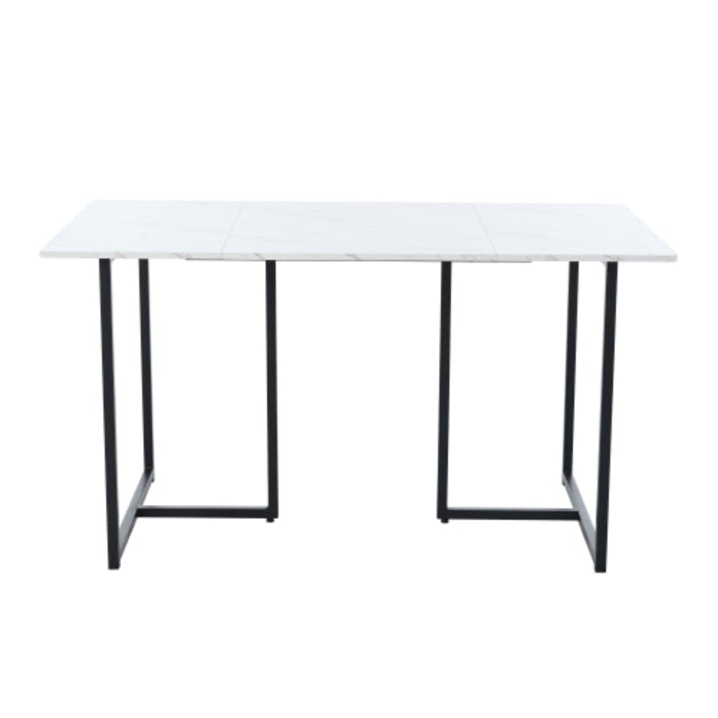 Modern Marble Dining Table-Metal Structure, L-Shaped Legs, Adjustable Feet, WhiteBlack