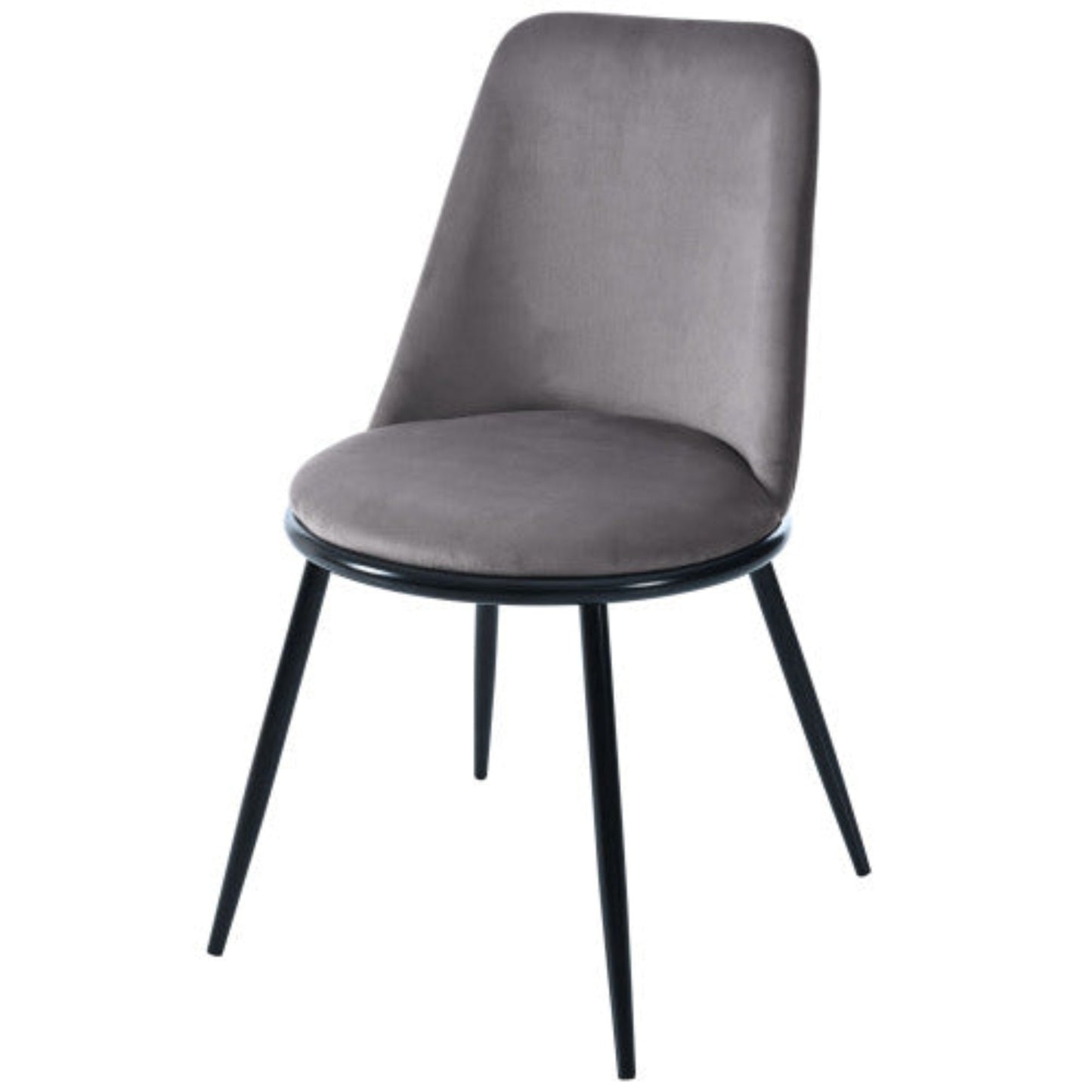 Gray Velvet Dining Chairs,Round Back, Metal Frame, Black Legs, 150kg Capacity-Set of 2