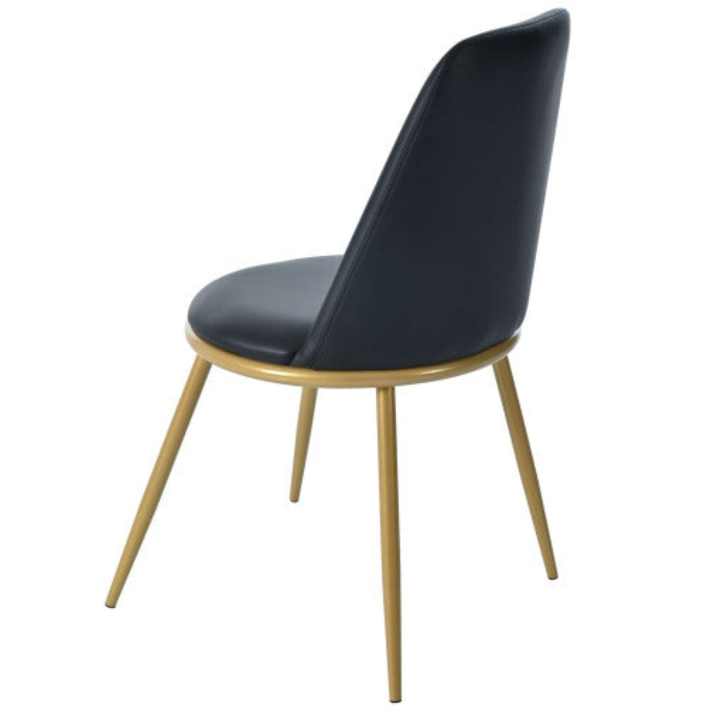 Black PU Leather Dining Chairs,Round Back, Metal Frame, Golden Legs,Set of 2