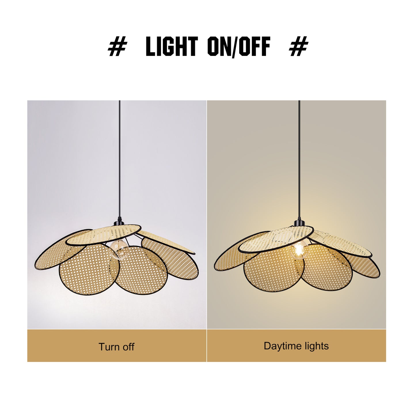 (M)ARTURESTHOME Rattan Pendant Light Fixture Black Hanging Chandelier For Living Room