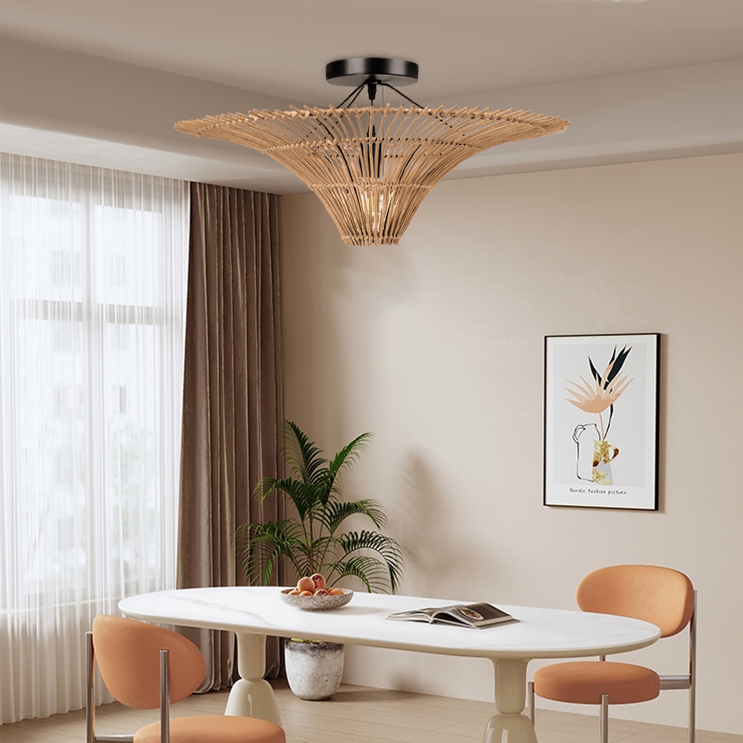 (M)ARTURESTHOME Rustic Wicker Ceiling Light Fixtures Boho Rattan Chandelier for Coastal Kitchen Island Dining Room