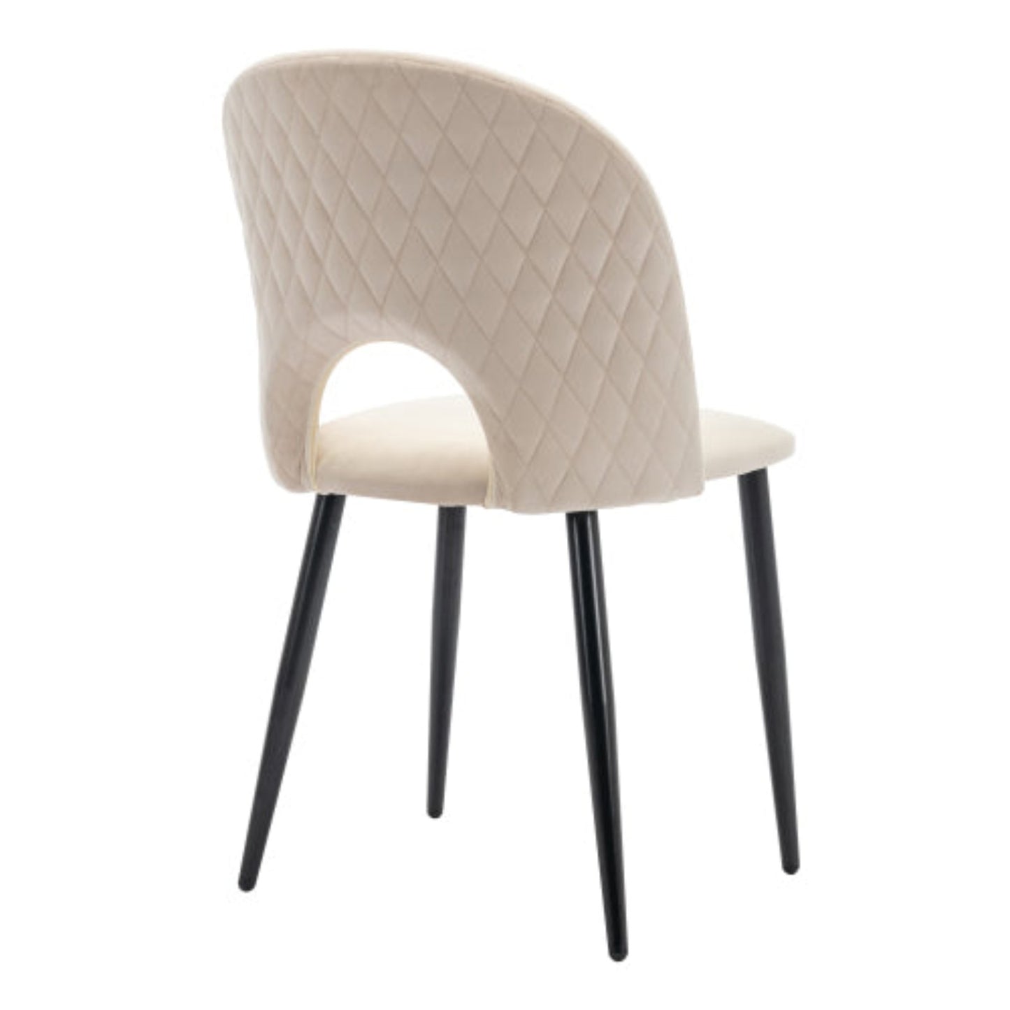 Beige Velvet Dining Chairs,Upholstered, Metal Frame, Adjustable Feet, Diamond Back-Set of 2