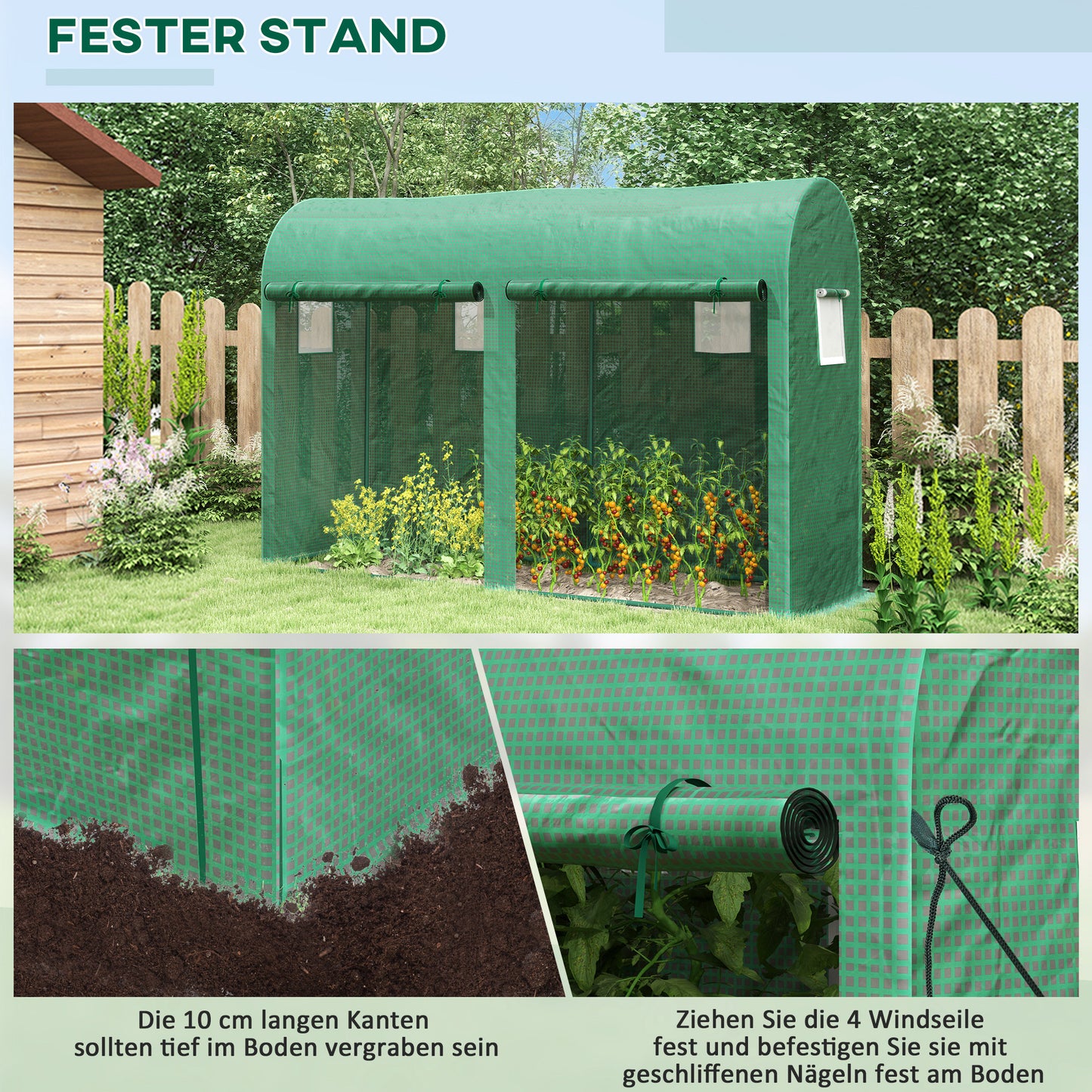 Garden greenhouse with windows, doors, steel PE film greenhouse, 300x100x200cm