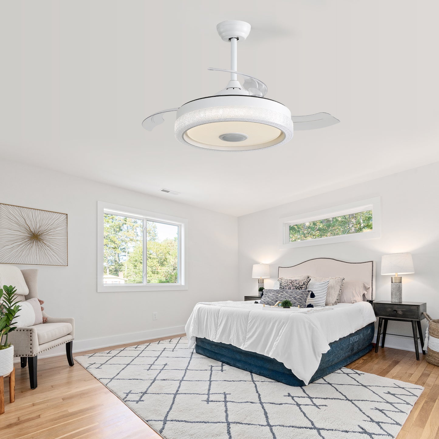 42" Modern Invisible Ceiling Fan with 3 ABS Blades, Reversible DC Motor & 32W LED Light, Remote Control