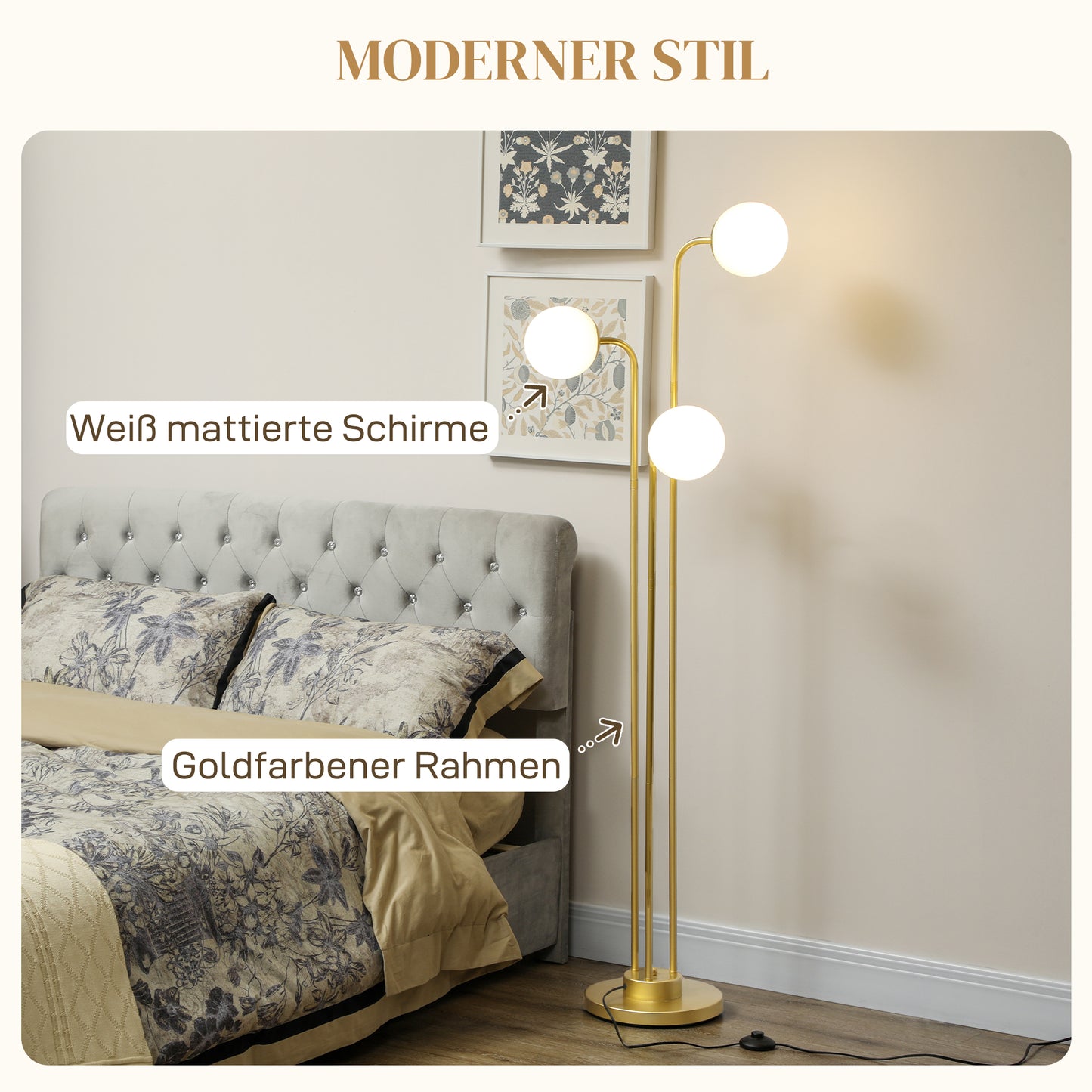 Floor lamp with rotating lampshade, 120W, 1.65m high bedside lamp with foot switch, bedroom, office, living room floor lamp