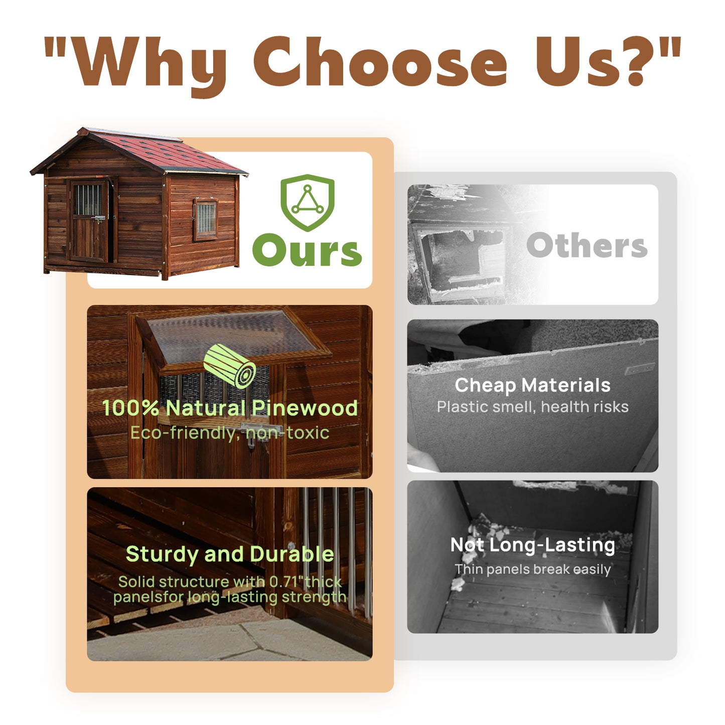Outdoor Dog House Weatherproof with Window, Pine Wood Dog House with Elevated Floor for Large Dogs, Extra Large Dog House with Waterproof Roof