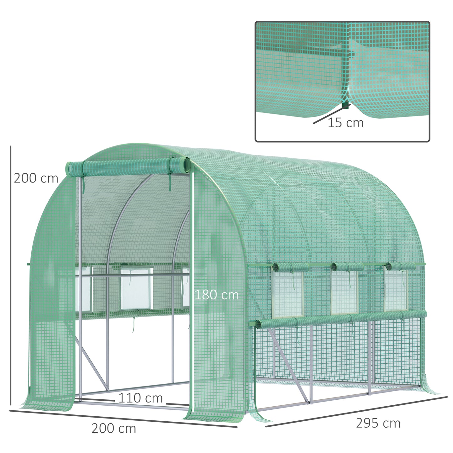 Plastic greenhouse 2.95x2x2m tunnel walkable with 6 windows UV protection for plant cultivation in the garden
