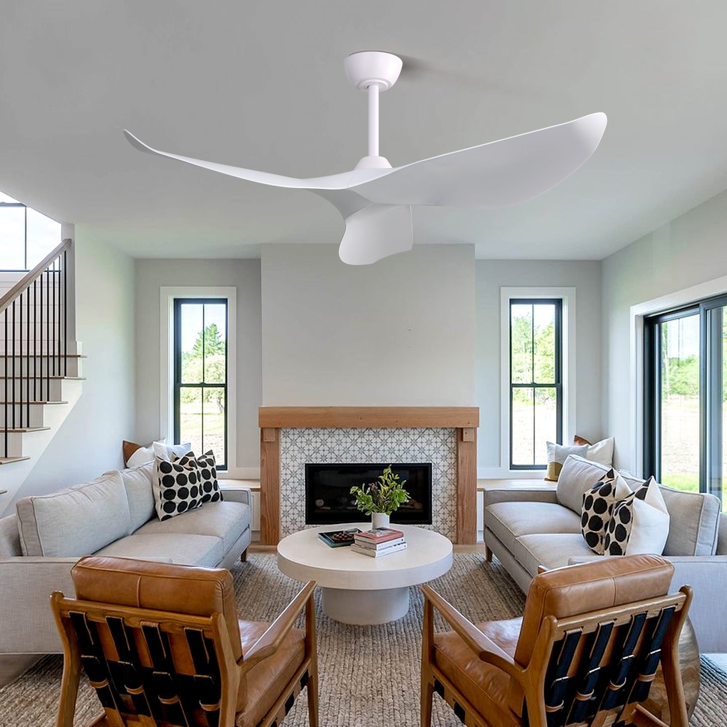 52" Indoor Ceiling Fan with 6-Speed Remote, 3 ABS Blades, Reversible DC Motor, White, Perfect for Living Room