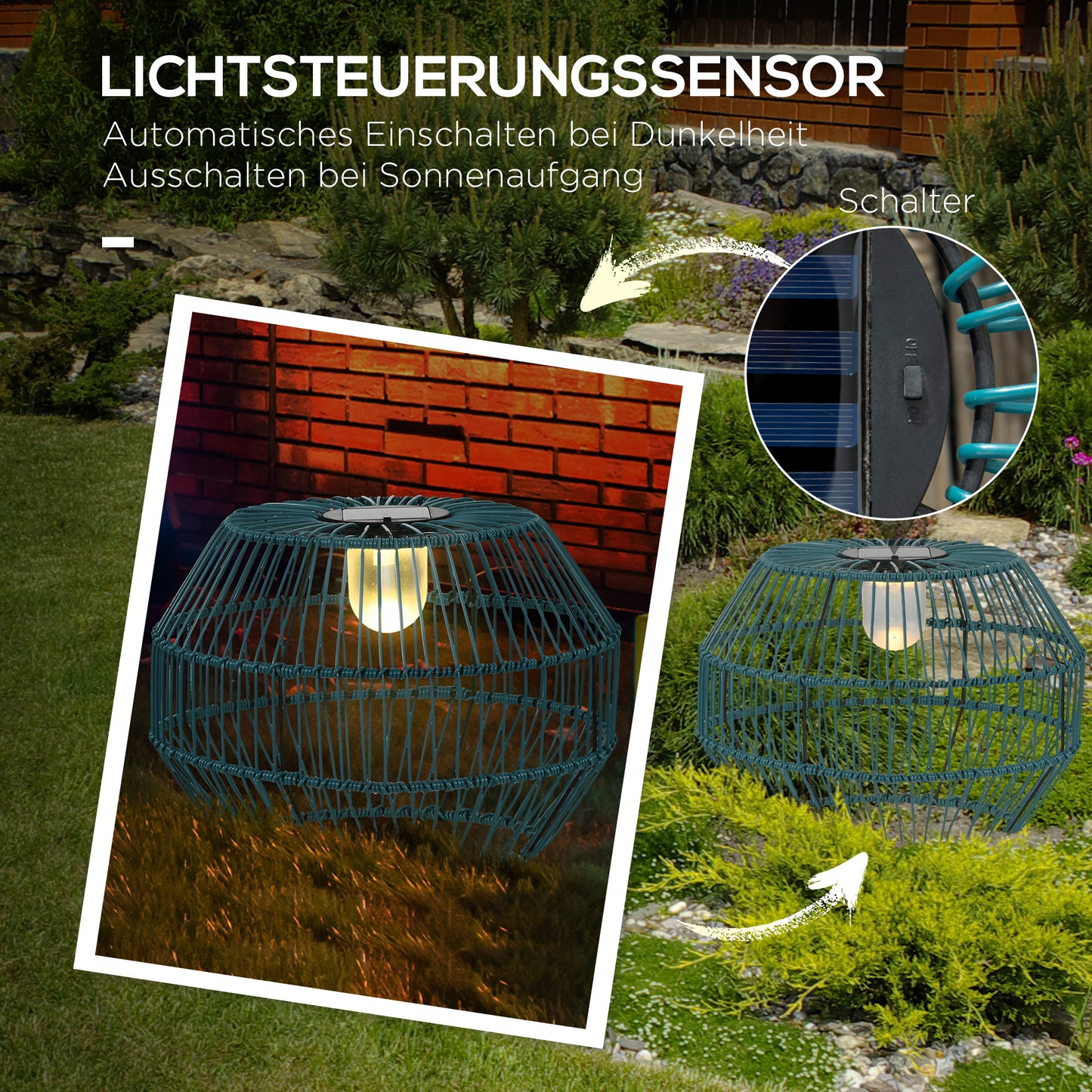 Solar garden light, waterproof street light, automatic LED with light sensor, drum design, suitable for balcony and terrace greening