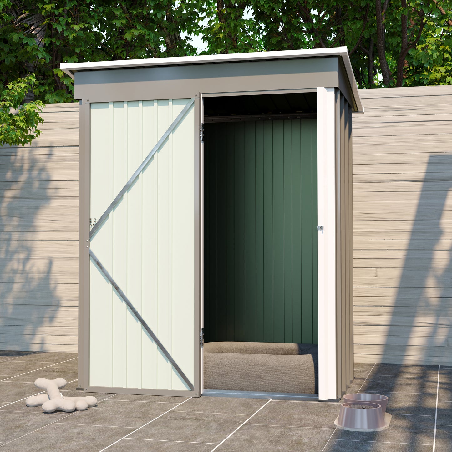 Gray Large Metal Tool Shed with Sloping Roof, Lockable Door, 155x86x180cm for Garden, Terrace & Lawn