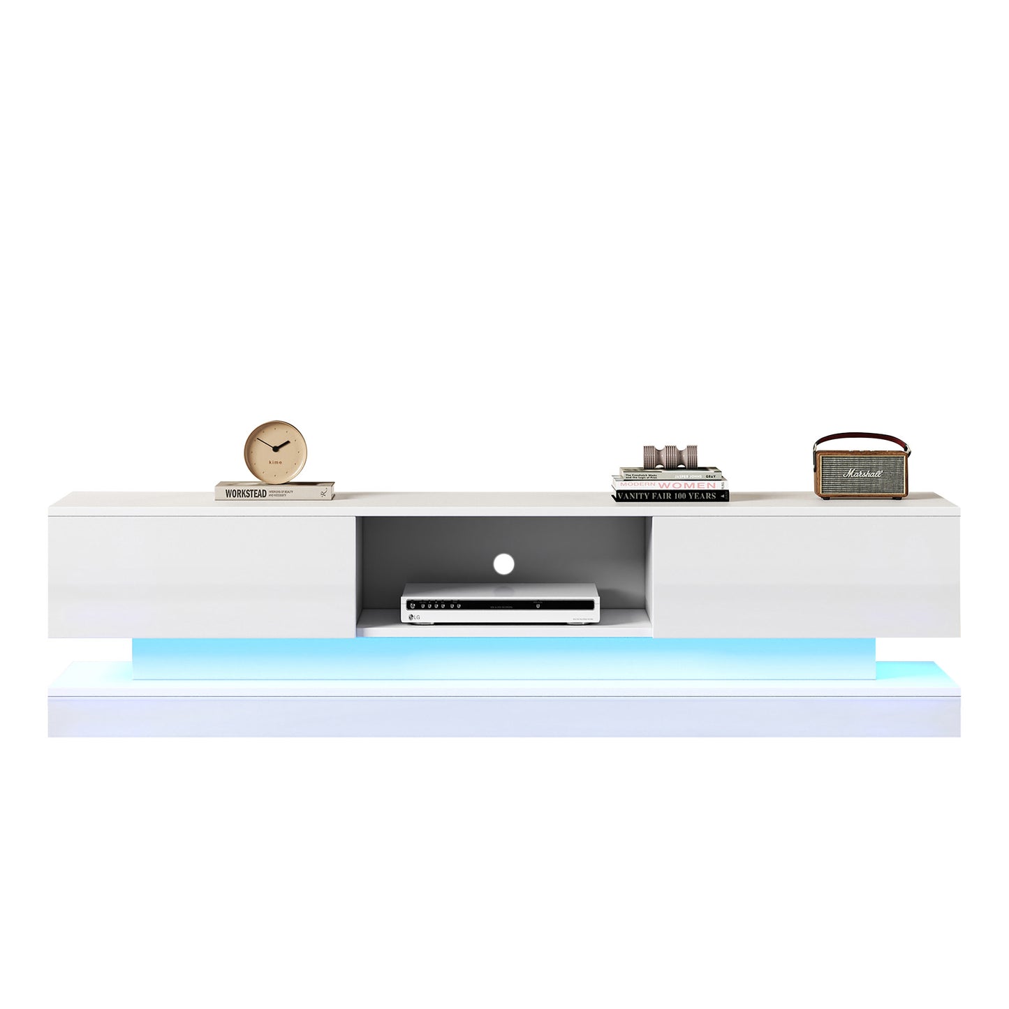 160cm High Gloss TV Cabinet with LED Lighting and 2 Drawers
