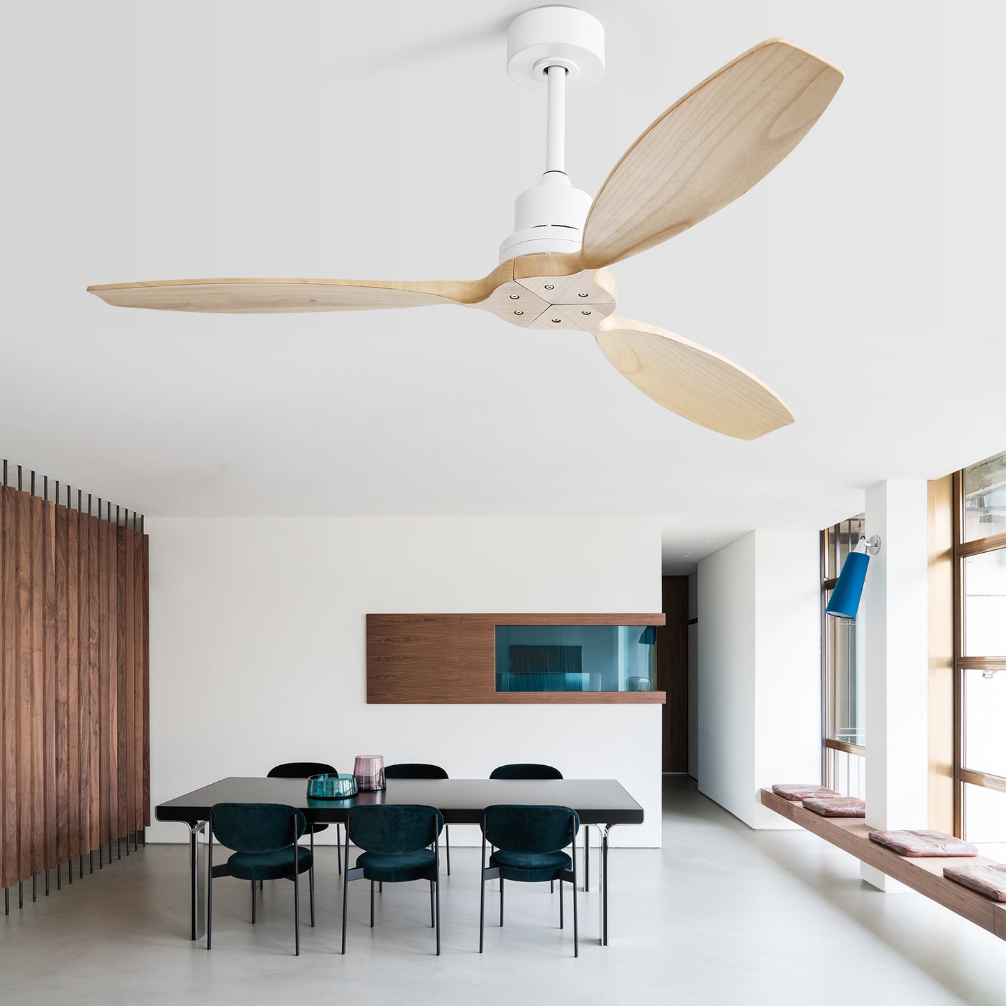 52" Solid Wood Blade Low Profile Ceiling Fan without Light, 6 Speed Remote Control for Patio & Living Room