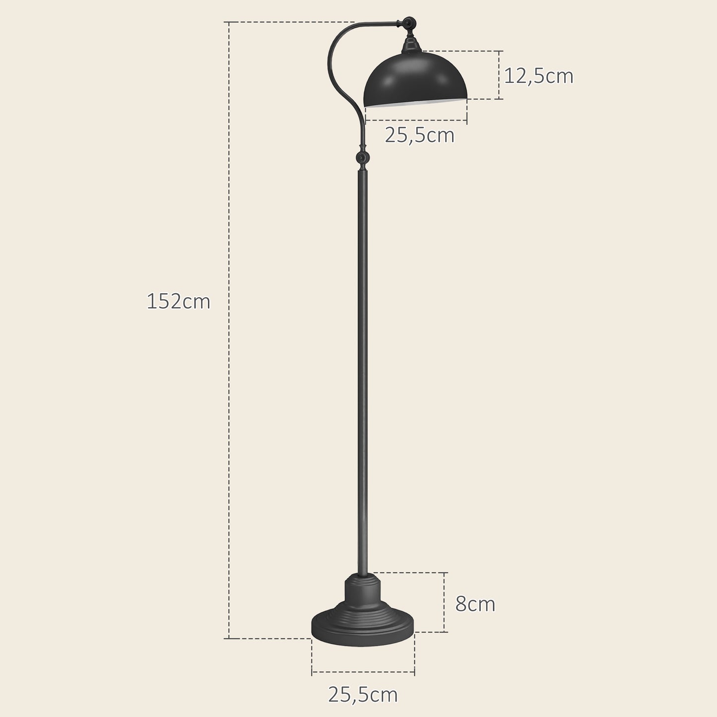 Floor lamp, floor lamp with E27 socket, adjustable lampshade, 40 W, arc lamp in vintage design, stable stand, black
