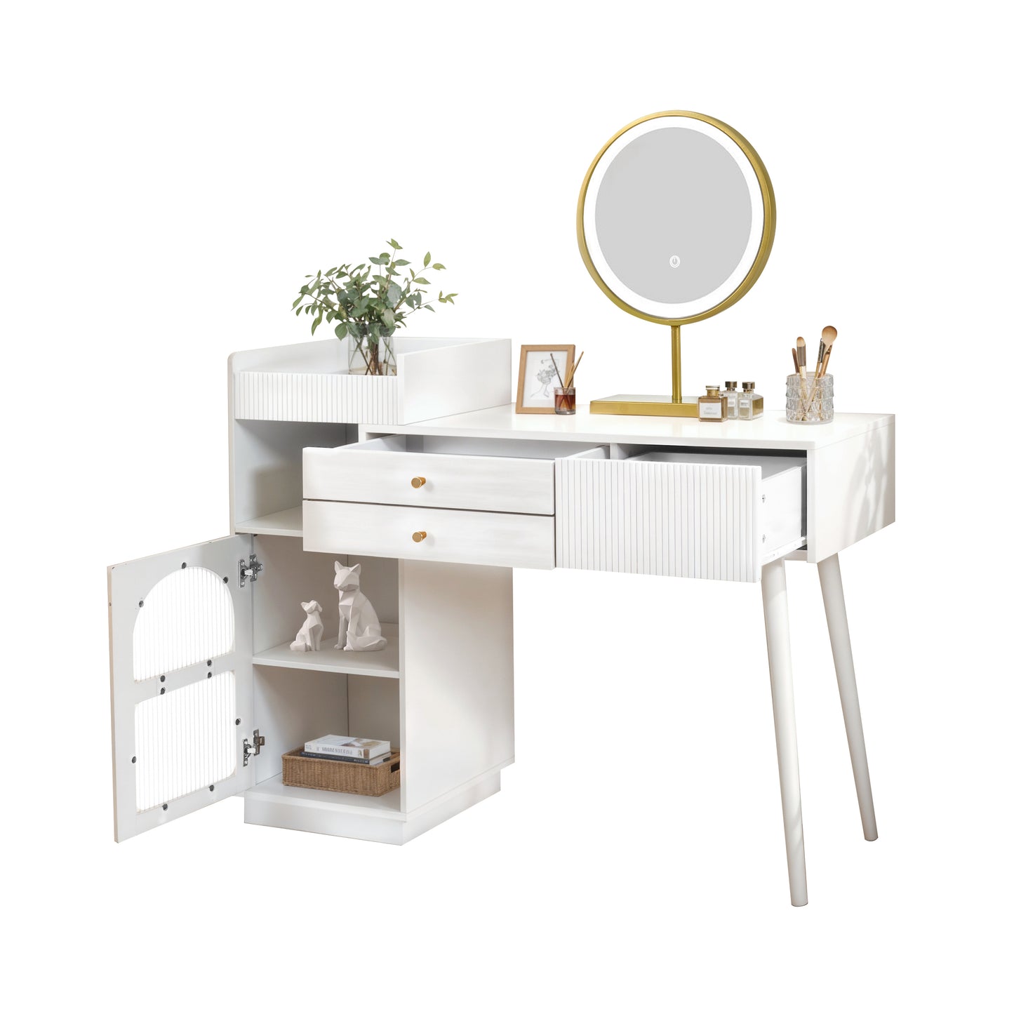 Elegant Vanity Table Set with 3-Color LED Mirror, 3-Drawer Wooden Dressing Table - 120x90x40 cm
