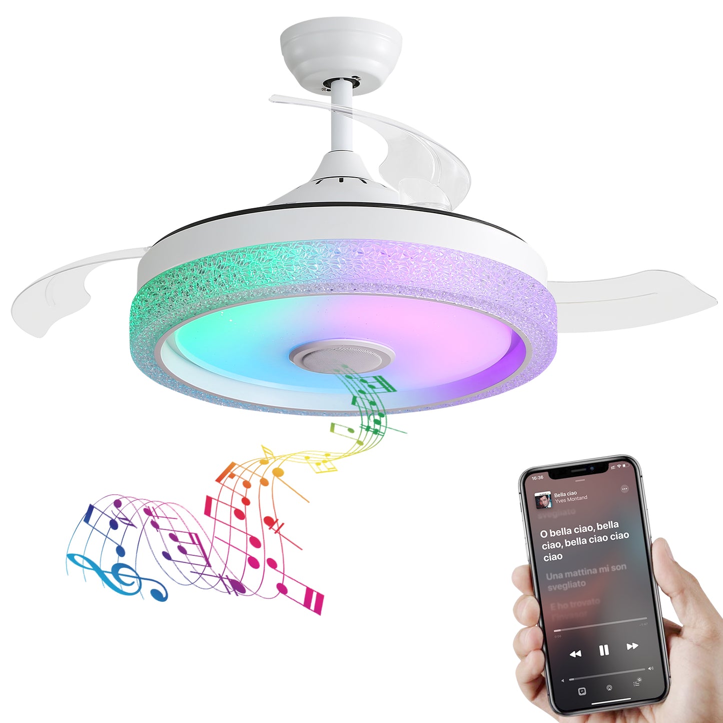 42" Modern Invisible Ceiling Fan with 3 ABS Blades, Reversible DC Motor & 32W LED Light, Remote Control