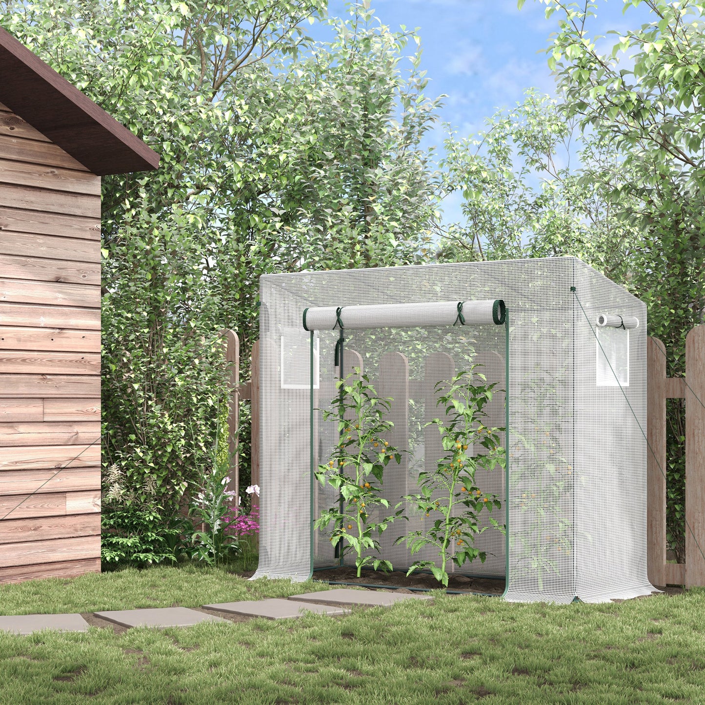 Greenhouse film greenhouse 200x68x196cm with roller door & side windows, windproof, steel & PE, ideal for garden plants